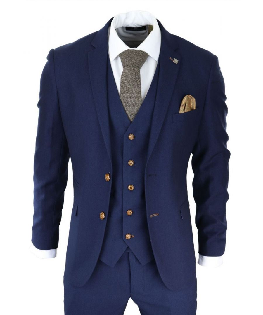 paul andrew mens 3 piece navy blue birdseye classic suit - size 42 (chest)