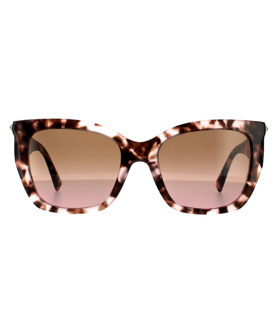 Valentino Cat Eye Womens Pink Havana Pink Brown Gradient Sunglasses VA4048 are a contemporary square design crafted from chunky acetate. The Valentino branding features along the temples accompanied with edgy studs for a stylish finish