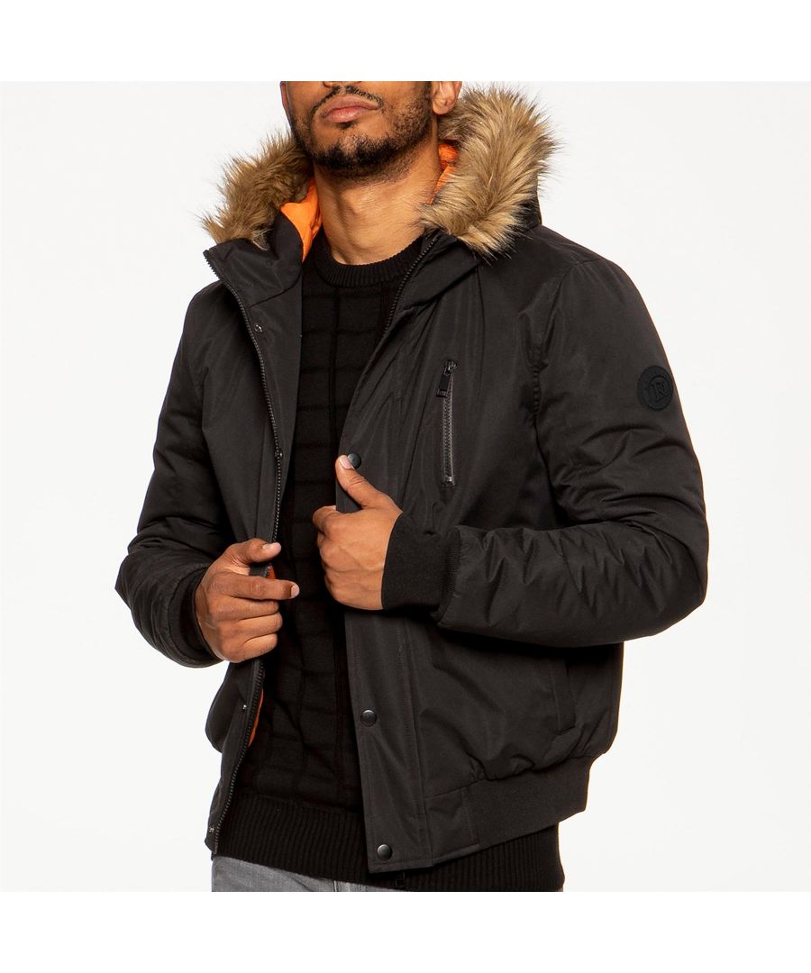 Kruze Mens Wind Quilted Jacket, Zip Up Fastening Complete with Popper Buttons. Faux Fur Trim Hood. Single Chest Zip Up Pocket, 2 Bottom Zip Up Pockets and Single Inner Pocket. Ribbed Elasticated Waist and Cuffs.