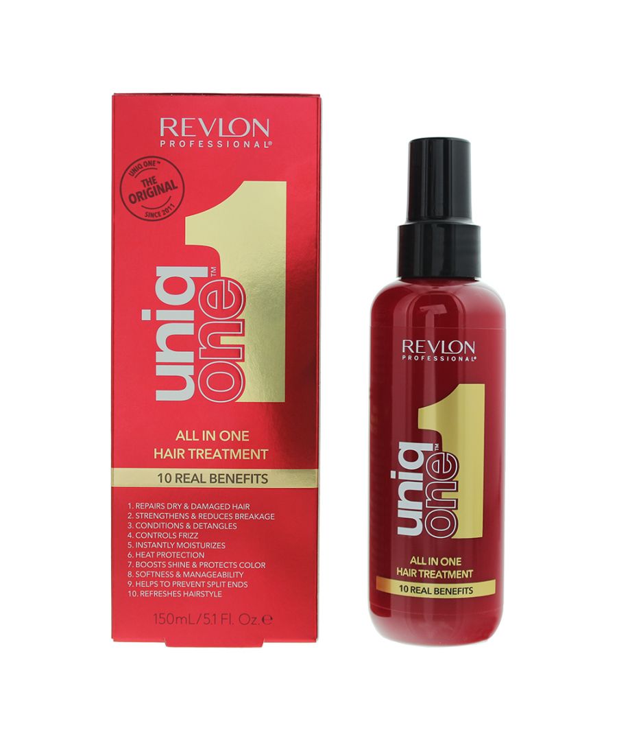 Revlon Uniq One All In One Hair Treatment and Detangling Spray provides 10 real benefits in one bottle. From conditioning and detangling to softness and manageability, this all in on hair treatment provides salon results at home. This product is suitable for all hair types and can be used on both wet and dry hair.