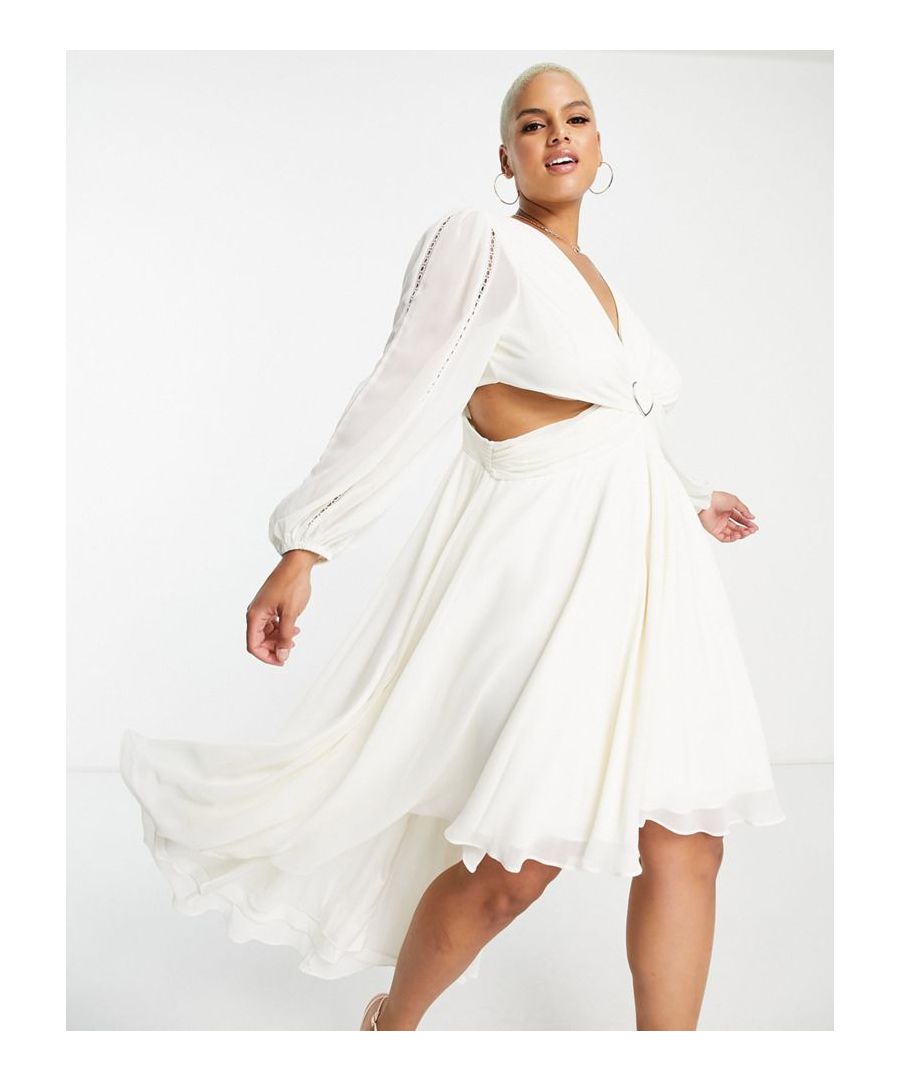 Plus-size dress by Forever New Love at first scroll V-neck Heart detail Cut-out sides Zip-back fastening Regular fit Sold by Asos