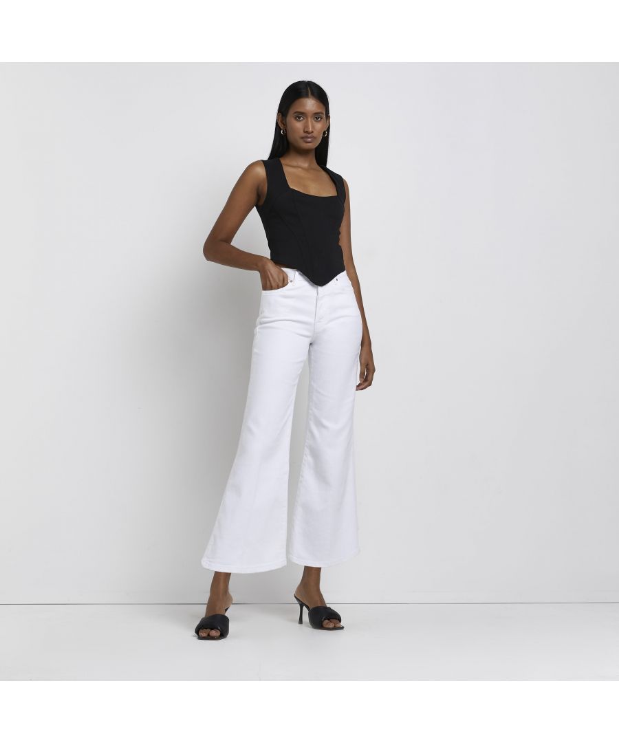 > Brand: River Island> Department: Women> Material: Cotton> Material Composition: 98% Cotton 2% Elastane> Type: Jeans> Style: Flared> Size Type: Regular> Fit: Slim> Rise: High (Greater than 10.5 in)> Pattern: No Pattern> Selection: Womenswear> Season: SS22
