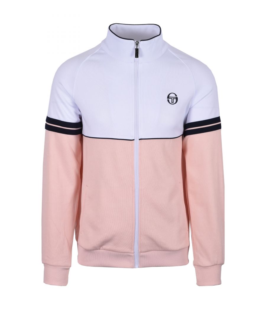 Sergio Tacchini Orion Track Top Seashell Pink/white\nIntroducing the Sergio Tacchini Orion Track Top in Seashell Pink/White - the perfect addition to your wardrobe for a standout style statement. This iconic design was one of the most memorable of 80s Sergio Tracksuits.\n \nThe Sergio Tacchini Orion Track Top is a truly stunning item that looks great paired with fresh trainers, jeans, or shorts. Whether you're hitting the gym or running errands, this track top is sure to turn heads and make you feel confident and stylish.\n \n\n Classic track jacket\n Full-zip closure with branded zipper pull\n Piping detail at stand-up collar and across chest and back\n Two single-welt handwarmer pockets\n Rib-knit collar, cuffs, and hem\n Style - 14594