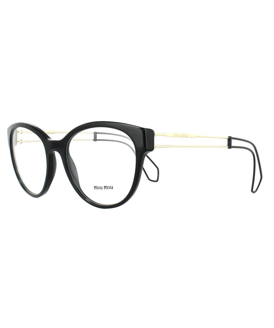 Miu Miu Glasses Frames MU03PV 1AB1O1 Black 54mm Womens are made in Italy of plastic, have a cat eye shape, and are designed for women