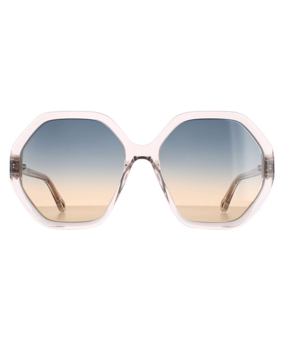 Chloe Round Womens Pink Crystal Blue to Peach Gradient CH0008S Esther  Sunglasses are a nifty hexagonal style crafted from lightweight acetate. The Chloe logo features on the slender temples for brand authenticity.