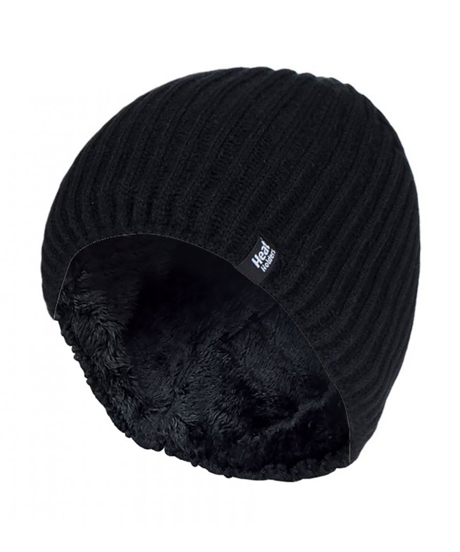 Heat Holders Fine Ribbed Beanie Hat  If you want a hat from the ultimate thermal clothing brand then browse through our range of hats, these finely ribbed thermal hats are a comfortable and perfect choice.  This Heat Holders ribbed fine rib knitted beanie hat has a fur-like plush insulation lining, called Heatweaver, that is even more effective at holding warm air in. This silky, soft fleece lined beanie doesn't just feel luxurious, it also assures you of warm ears in the harsh cold weather winter.  This all is made with the Heat Holders Yarn which is expertly made in order to keep you nice and warm, with its superior moisture wicking abilities and keep all the cold out. All these features guarantee that you are toasty warm throughout the cold weather. The fine rib construction makes it more secure around your head.  These thermal beanie hats are available in black, brown, charcoal and navy and are available in one size. They are machine washable and are predominantly made of acrylic.  Product Details  - Thermal hat beanie from Heat Holders. - Heatweaver lining. - Heat Holders yarn. - Fine rib design - Toasty warm ears. - Soft and comfortable fit. - One Size. - 4 Colours to choose between