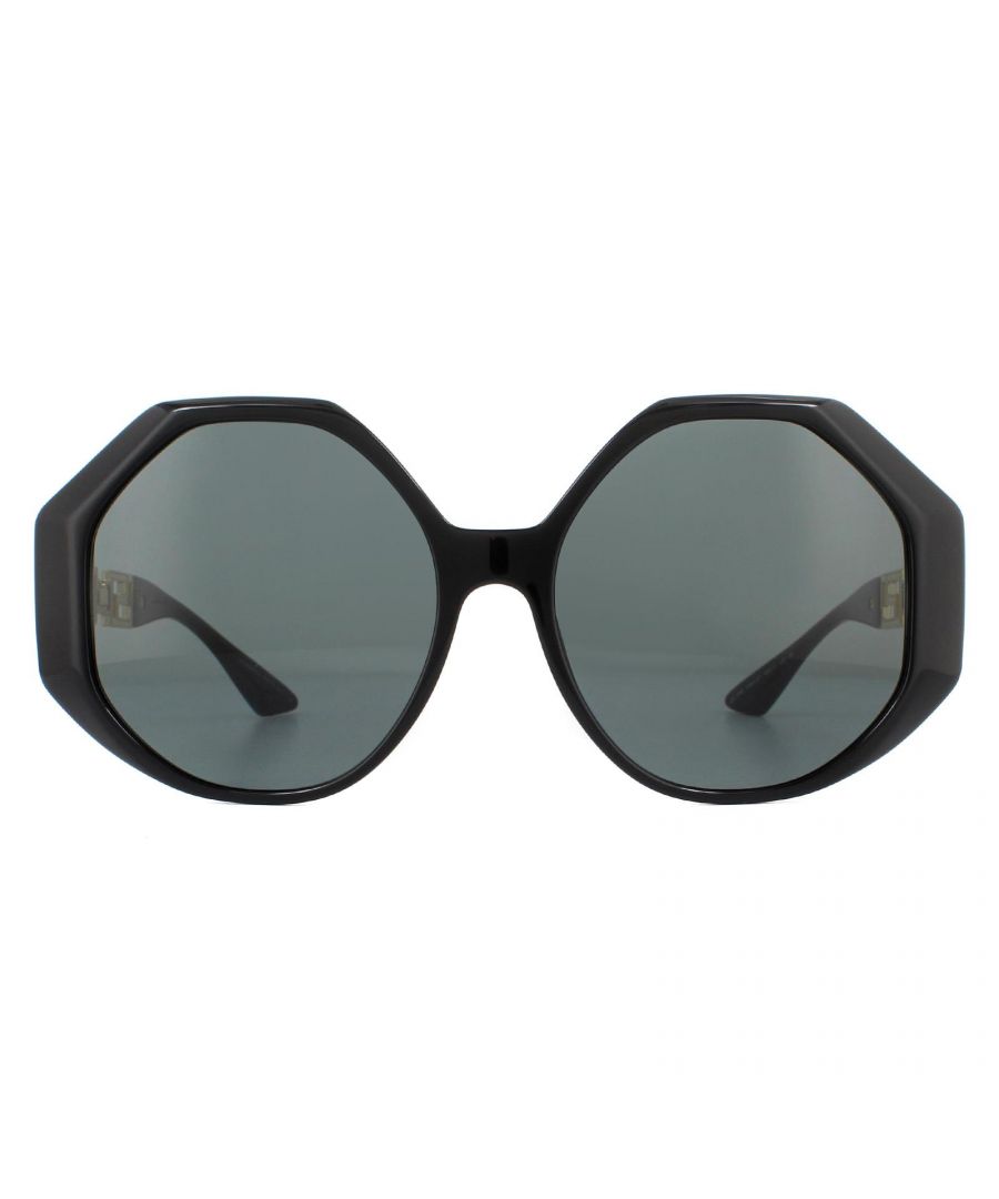Versace Sunglasses VE4395 534587 Black Dark Grey  are a square shape, featuring a contemporary golden greca temple design exclusive to Versace