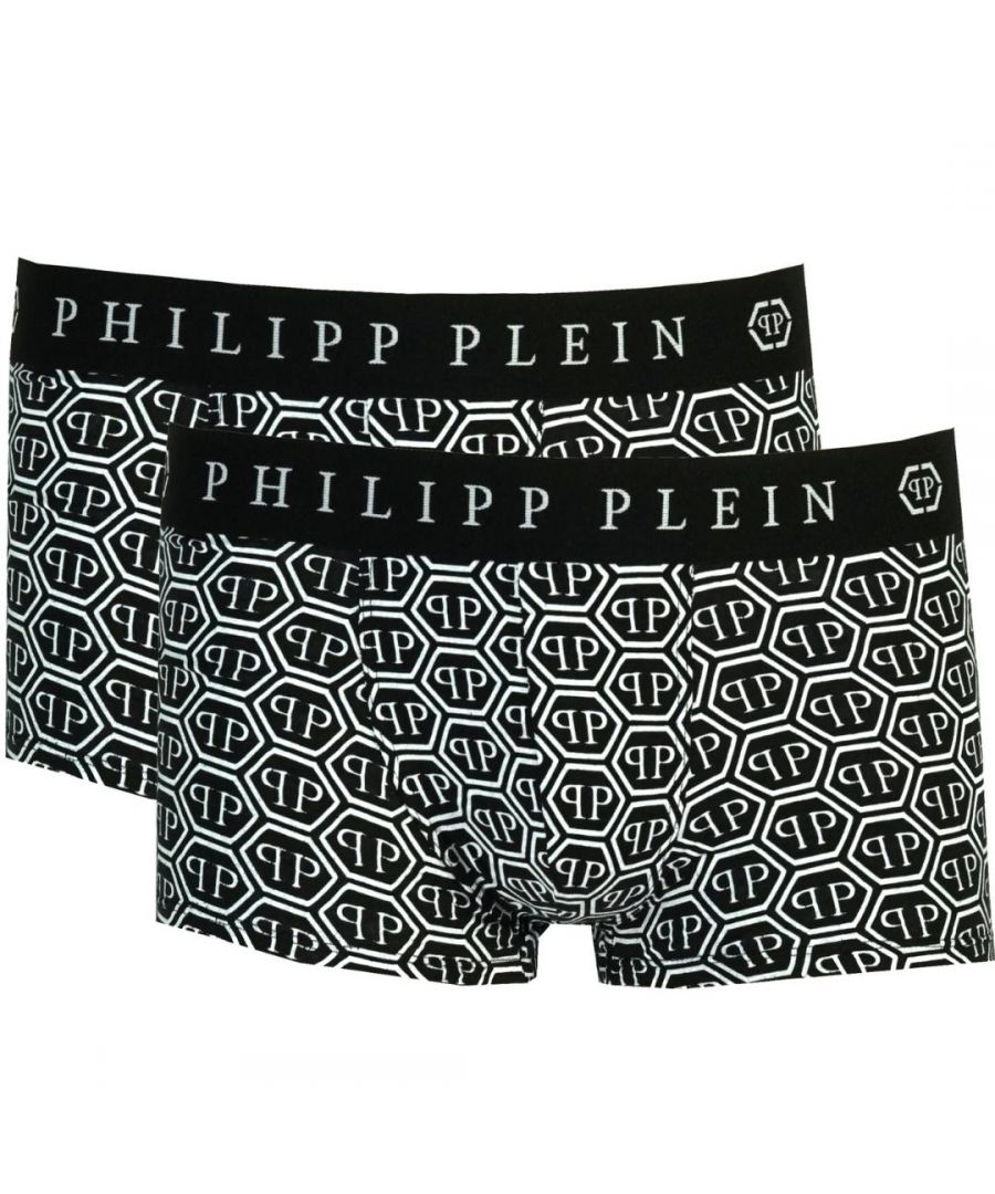 Set van twee zwarte boxershorts met logo van Philipp Plein. Philipp Plein zwarte boxershort. Stretch pasvorm 95% katoen, 5% elastaan. Twee pak. Plein-branding op de tailleband. Stijl - UUPB41 99