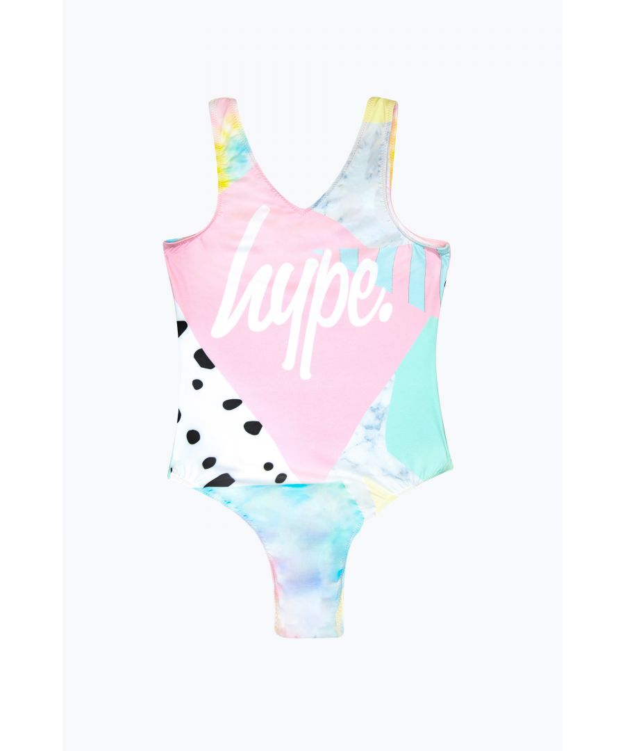 Hype Girls Multi Pastel Collage Swimsuit - Multicolour - Size 7-8Y