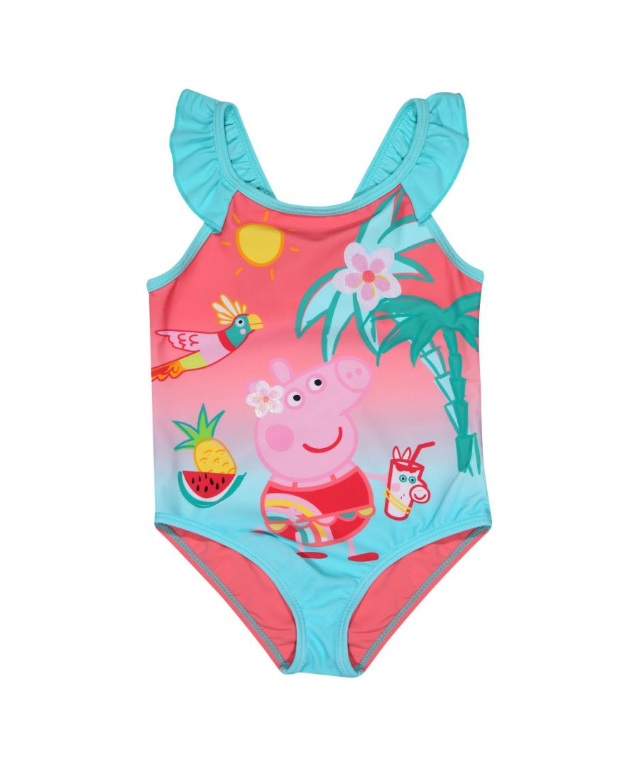 80% Nylon, 20% Elastane. Design: Tropical Island. Fastening: Pull-On. Neckline: Round Neck. 100% Officially Licensed. Characters: Peppa Pig. Sleeve-Type: Sleeveless.