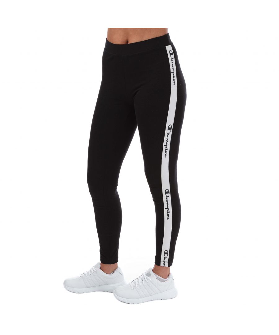 Womens Champion Leggings in black.- Elasticated waistband.- Script logo tape to sides.- Soft and comfortable stretch cotton jersey.- High rise.- 90% Cotton  10% Elastane.  Machine washable.- Ref: 115577KK001