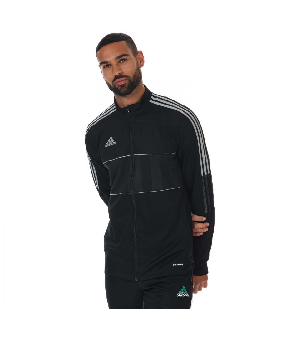 Mens adidas Tiro Reflective Track Top in black.- Ribbed stand-up collar.- Long sleeves.- Full zip.- Front zip pockets.- Moisture-absorbing.- Ribbed side panels.- Reflective details.- Slim fit.- Shell: 100% Polyester (Recycled). - Ref: GS4706