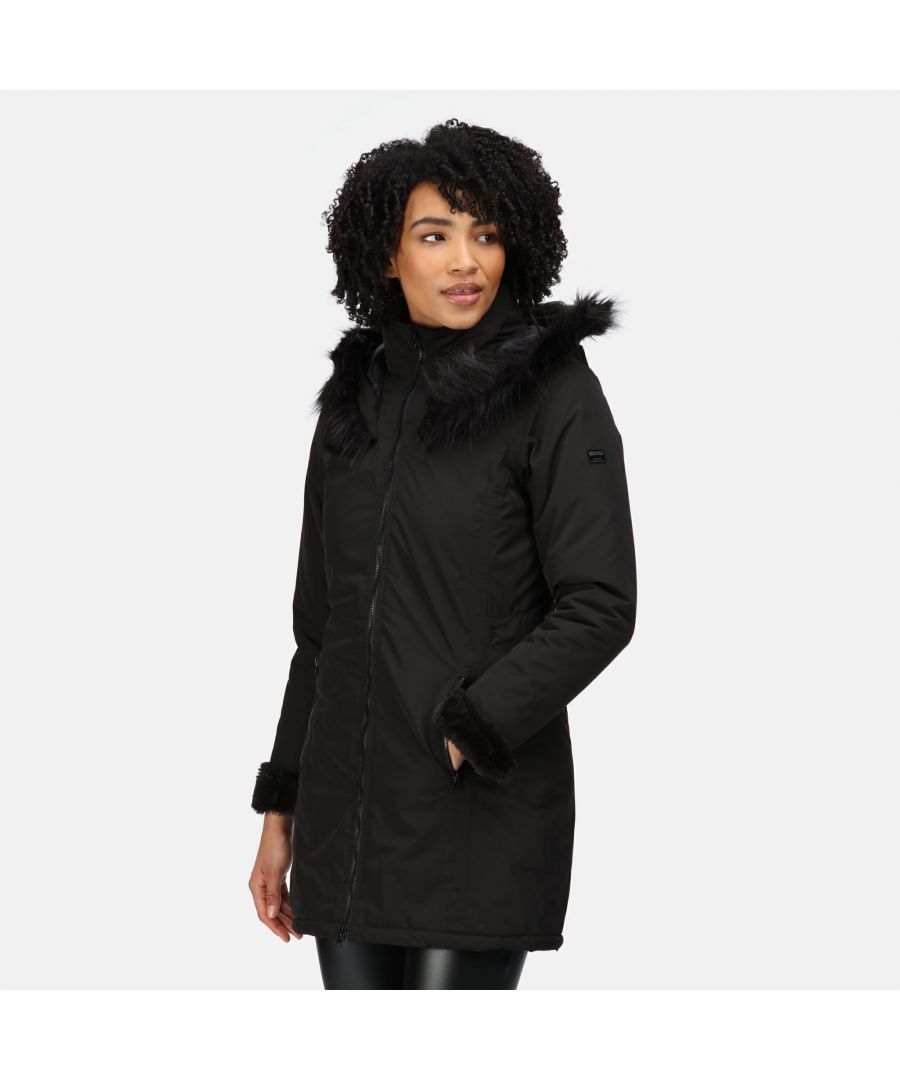 Material: 100% Polyester. Fabric: Taslan, Woven. Design: Logo. Trim: Faux Fur. Fabric Technology: Breathable, DWR Finish, Isotex 5000, Thermo-Guard, Waterproof. Taped Seams. Neckline: Hooded. Sleeve-Type: Long-Sleeved. Fastening: Full Zip.