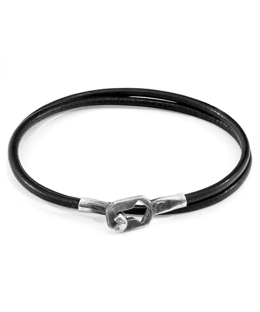 Metallic Mens Jewellery Bracelets for Men Anchor and Crew Shadow Grey Talbot Silver & Round Leather Bracelet in Silver / Grey 