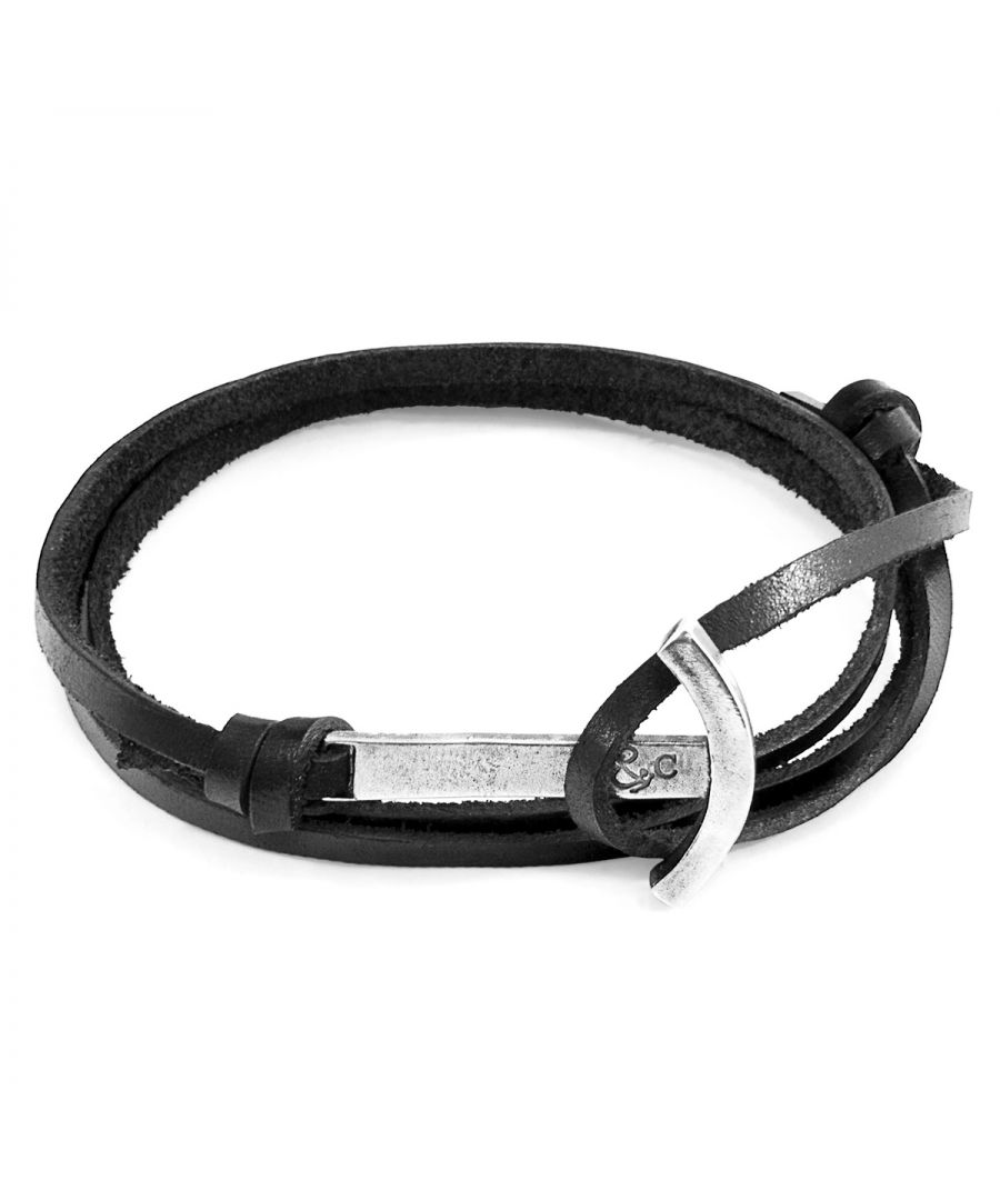 Image for ANCHOR & CREW Coal Black Clipper Anchor Silver and Flat Leather Bracelet