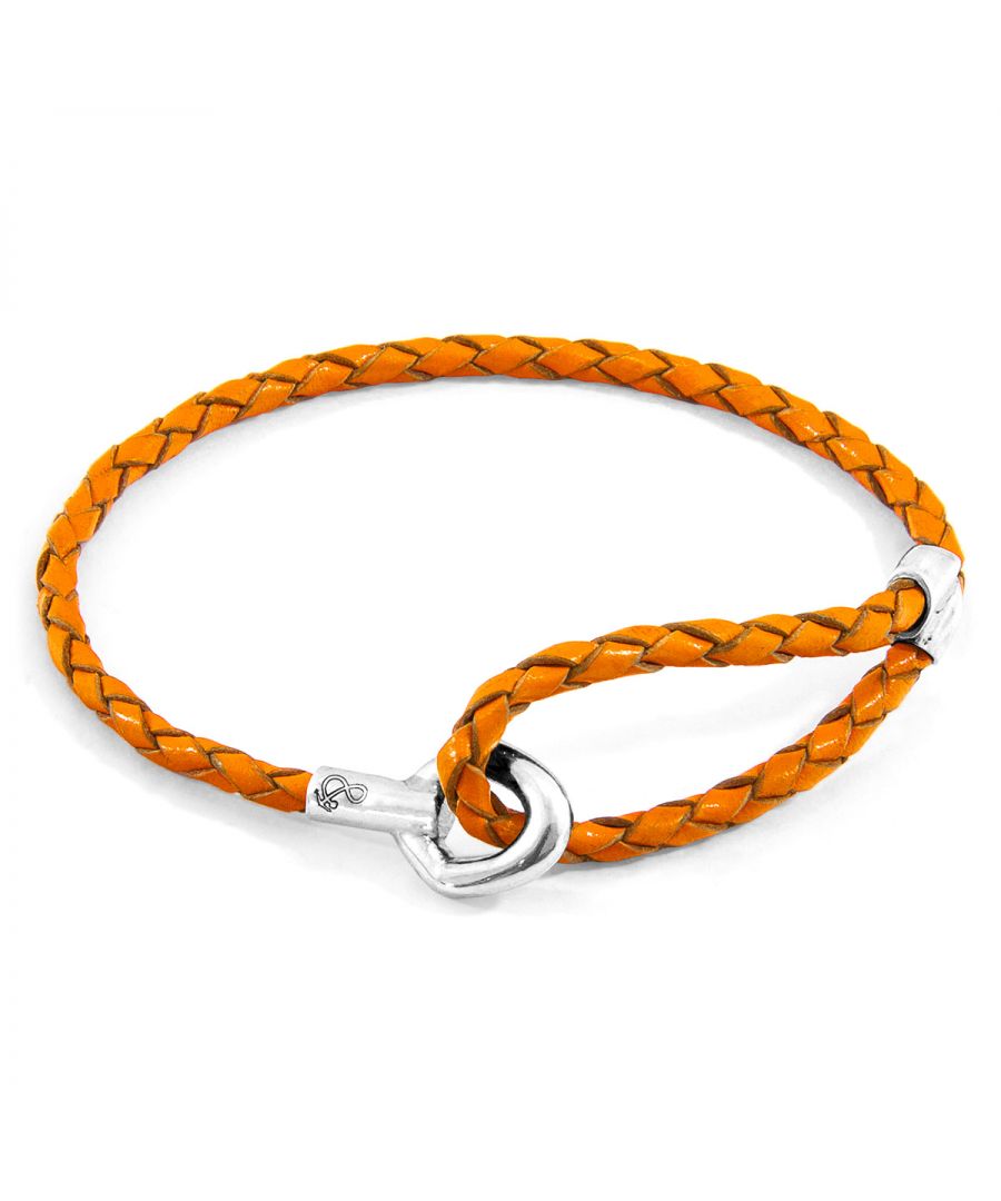 The Fire Orange Blake Silver and Braided Leather Bracelet was both designed and skilfully handcrafted completely in Great Britain, In Quality We Trust. For the Modern Journeyman (and woman), ANCHOR & CREW takes ownership of an exploratory lifestyle and enjoys the Happy-Good Life. Combining British craft manufacturing with a discerning modern-minimalist style, this ANCHOR & CREW bracelet features: \n\nGenuine and natural round-shaped braided leather (GB)\nSecure solid .925 sterling silver hexagonal loop-clasp and miniature divider pulley (GB)\n\nSIZING\nThis bracelet is one size fits all, with the leather able to extend or tighten to suit your wrist size. To take the bracelet on or off your wrist, simply slide the miniature divider pulley around the leather to make the loop size smaller or larger.