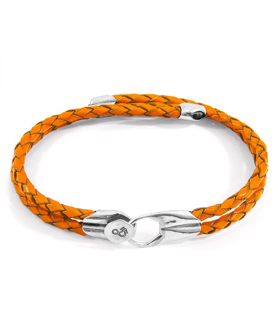 The Fire Orange Conway Silver and Braided Leather Bracelet was both designed and skilfully handcrafted completely in Great Britain, In Quality We Trust. For the Modern Journeyman (and woman), ANCHOR & CREW takes ownership of an exploratory lifestyle and enjoys the Happy-Good Life. Combining British craft manufacturing with a discerning modern-minimalist style, this ANCHOR & CREW bracelet features: \n\nGenuine and natural round-shaped braided leather (GB)\nSecure solid .925 sterling silver hook, 'click!' clasp and miniature divider pulleys (GB)\n\nSIZING\nThis bracelet is available in four bracelet lengths, 17cm, 19cm, 21cm or 23cm in circumference. To take the bracelet on or off your wrist, simply (un)snap the hook from the 'click!' clasp.