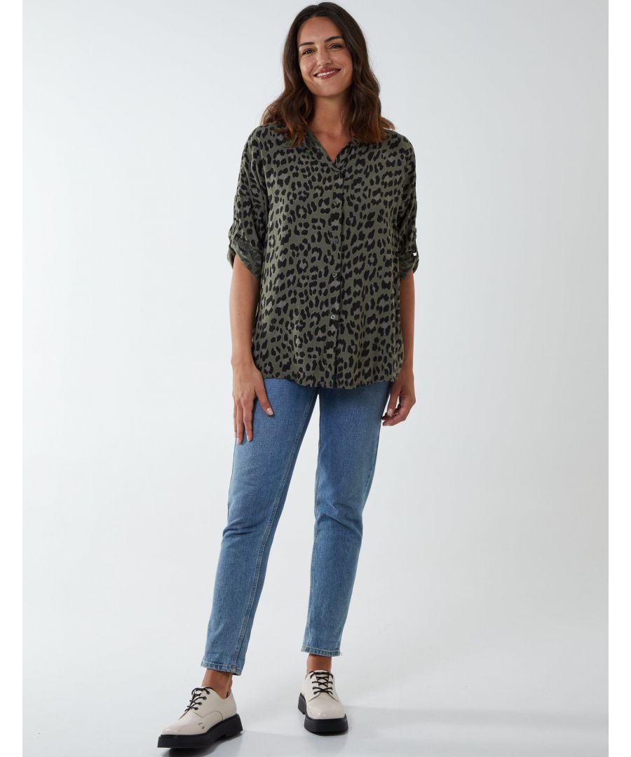 This shirt is an absolut must have this season! Featuring soft fabrics, leopard print and oversized fit will give you unique look wherever you are. Add sneakers and skinny jeans for out of duty look!  \n100% Viscose , Machine washable , Collared neckline , Long Sleeve , Approx length 74 cm  , Button front fastened