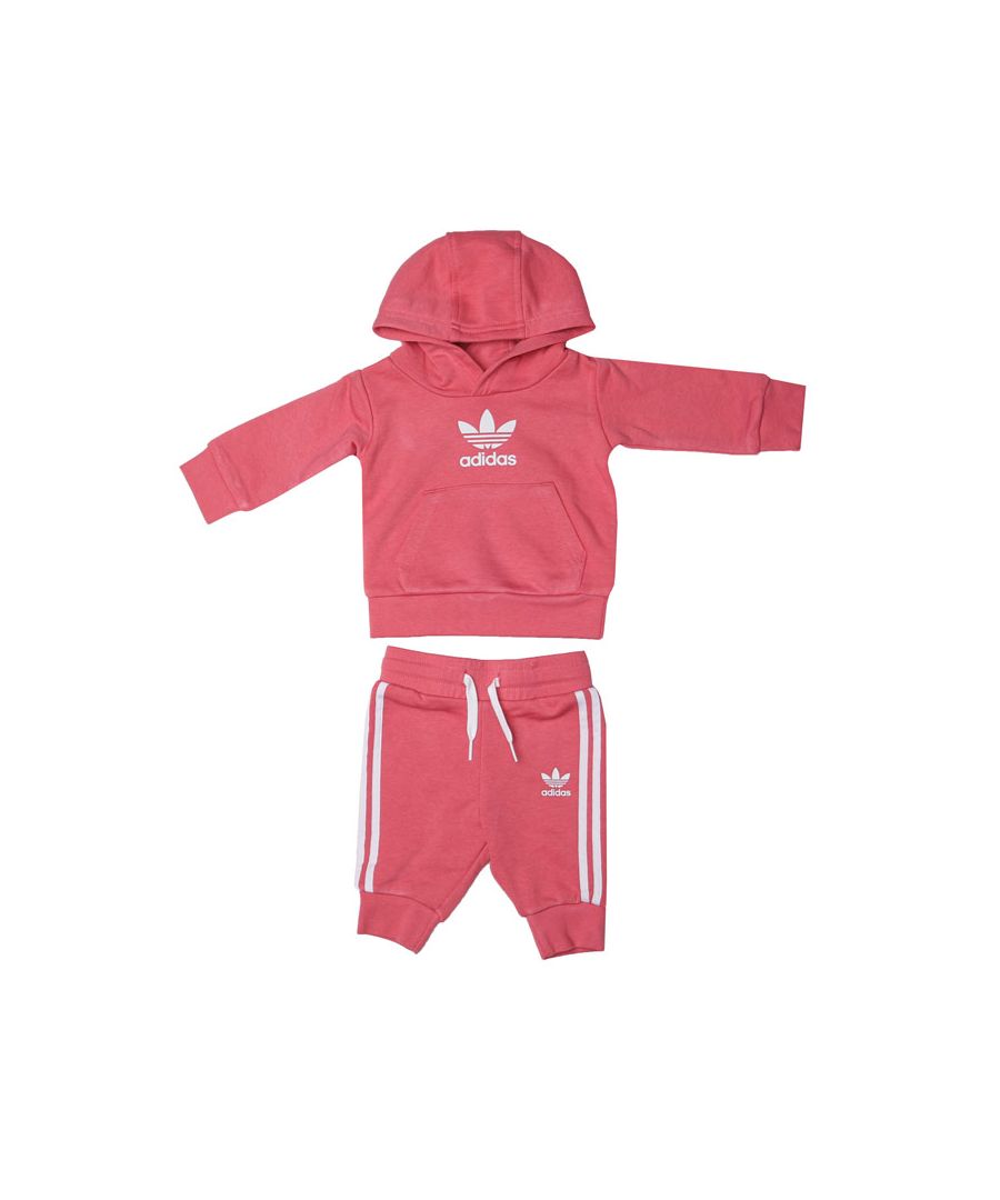 Baby adidas Originals Trefoil Hoody Set in rose.- Hoodie:- Lined hood.- Ribbed cuffs and hem.- Long sleeves.- Kangaroo style pocket to front.- Big Trefoil logo.- Regular fit.- Main material: 70% Cotton  30% Polyester (Recycled). Rib Part: 95% Cotton  5% Elastane. Hood Lining: 100% Cotton. Machine washable. - Pants: - Drawcord on ribbed waist.- Ribbed cuffs.- 3- Stripes.- Trefoil logo printed at left thigh.- Regular fit.- Main material: 70% Cotton  30% Polyester (Recycled). Rib Part: 95% Cotton  5% Elastane. Machine washable. - Ref: GN8198B