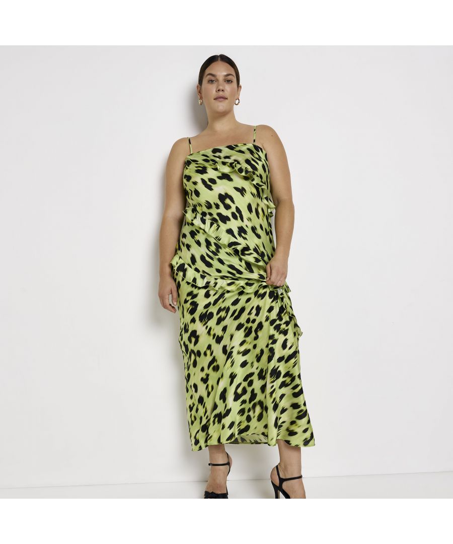 >Brand: River Island>Gender: Women>Type: Dress>Style: Slip Dress>Neckline: Off the Shoulder>Sleeve Length: Sleeveless>Dress Length: Maxi>Occasion: Party/Cocktail>Pattern: Animal>Size Type: Plus