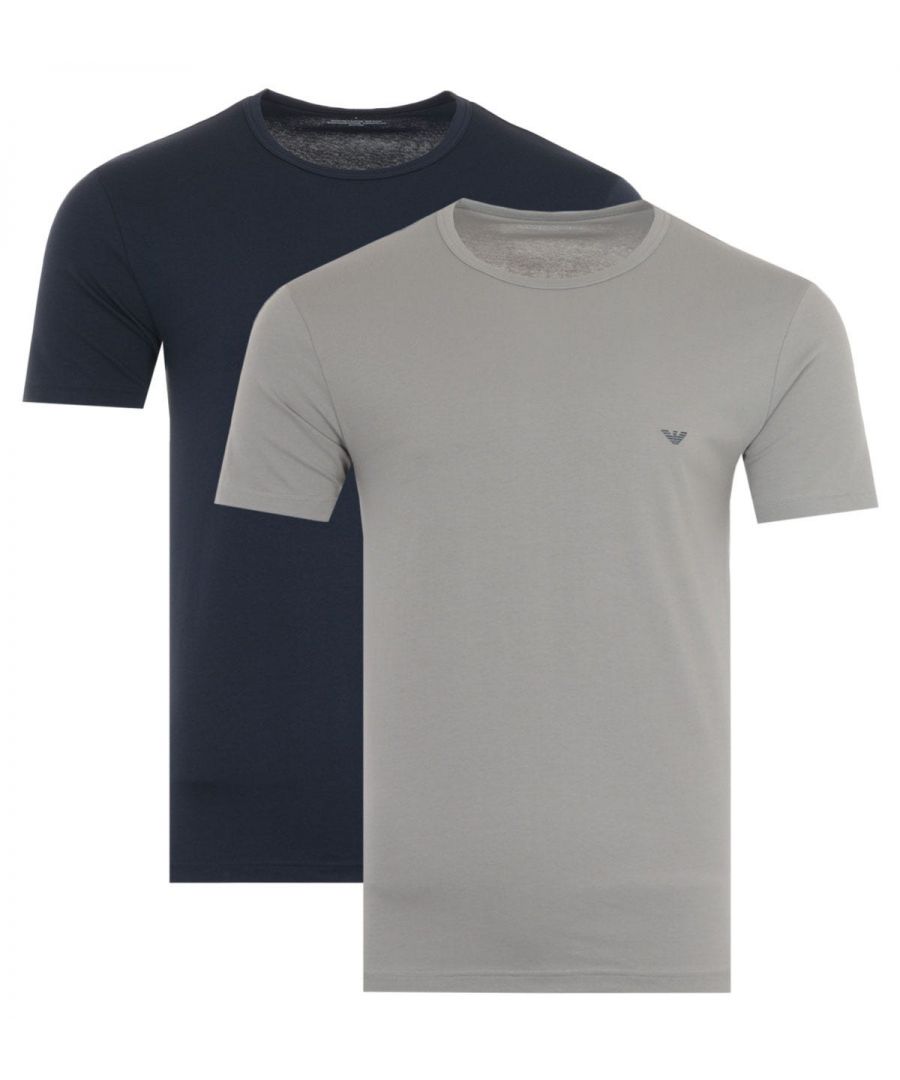 Cut from a super soft stretch cotton, these Emporio Armani Loungewear t-shirts are a must have staple for your wardrobe. Featuring a classic crew neck t-shirt design finished with the brand\'s iconic Eagle printed at the chest.Two PackRegular FitStretch Cotton CompositionClassic Crew Neck DesignTonal StitchingShort SleevesEmporio Armani BrandingStyle & Fit:Regular FitFits True to SizeComposition & Care:95% Cotton5% ElastaneMachine Wash