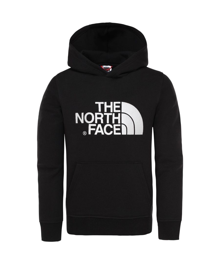 The North Face Unisex Kids Drew Peak Hoodie.     \nEmbroidered Logo on the Front.     \nKangaroo Style Handwarmer Pockets and a Stylish Hood.     \nPullover Hoody with Kangaroo Pocket.     \nRibbed Hem and Cuffs.     \nThis Hoodie is Perfect for Walking or Relaxing Throughout the Year.