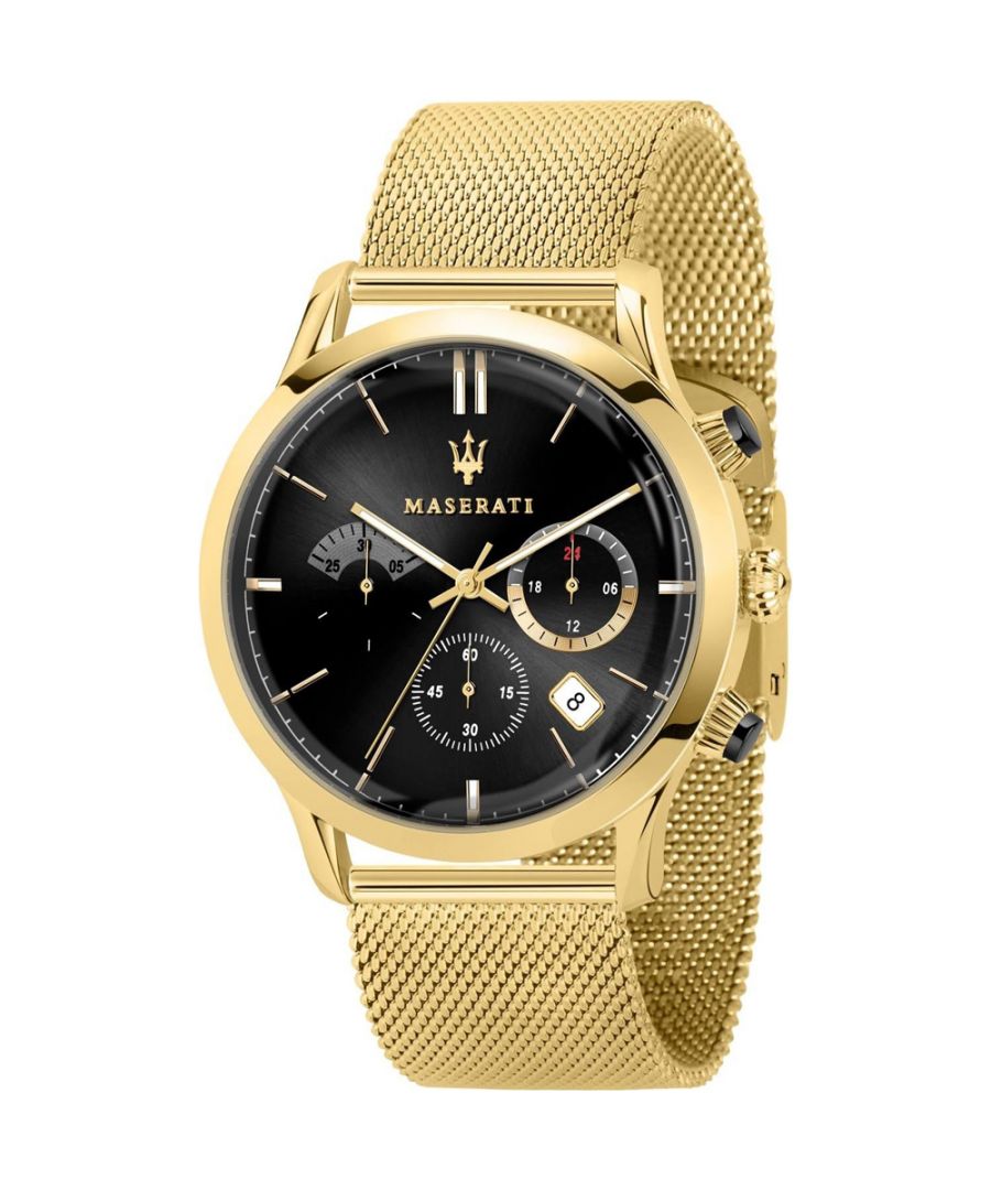 Stijlvol heren horloge van het merk Maserati. Het horloge heeft een polsbandje dat ook kleiner gemaakt kan worden, de kast heeft een diameter van 42 mm en het uurwerk is van Quartz.  Merk: MaseratiModelnaam: R8873633003 (42mm)Categorie: heren horlogeMaterialen: edelstaalKleur: goud, zwart