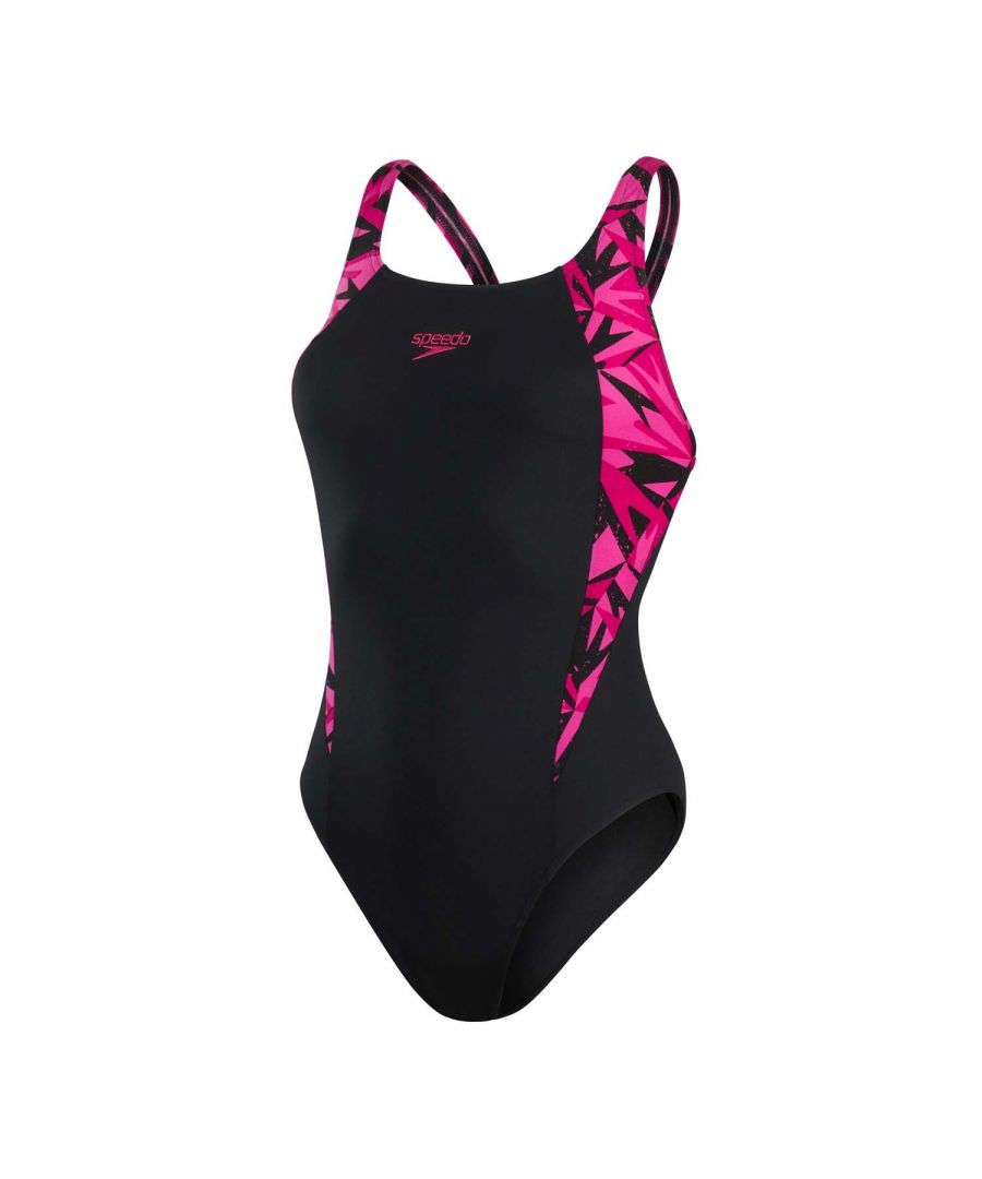 Speedo Womenss Hyperboom Splice Muscleback Swimsuit in black pink - Size 8 UK