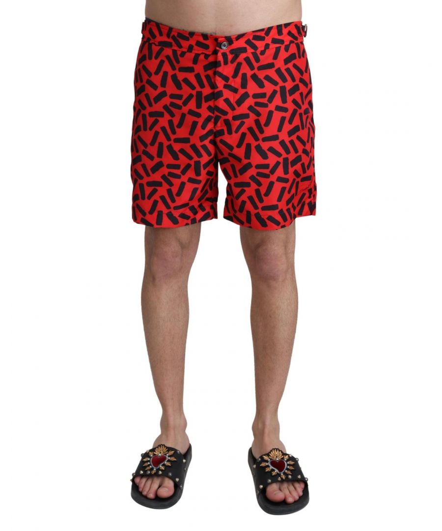 Dolce & Gabbana Mens Patterned Beachwear Shorts - Red - Size Small