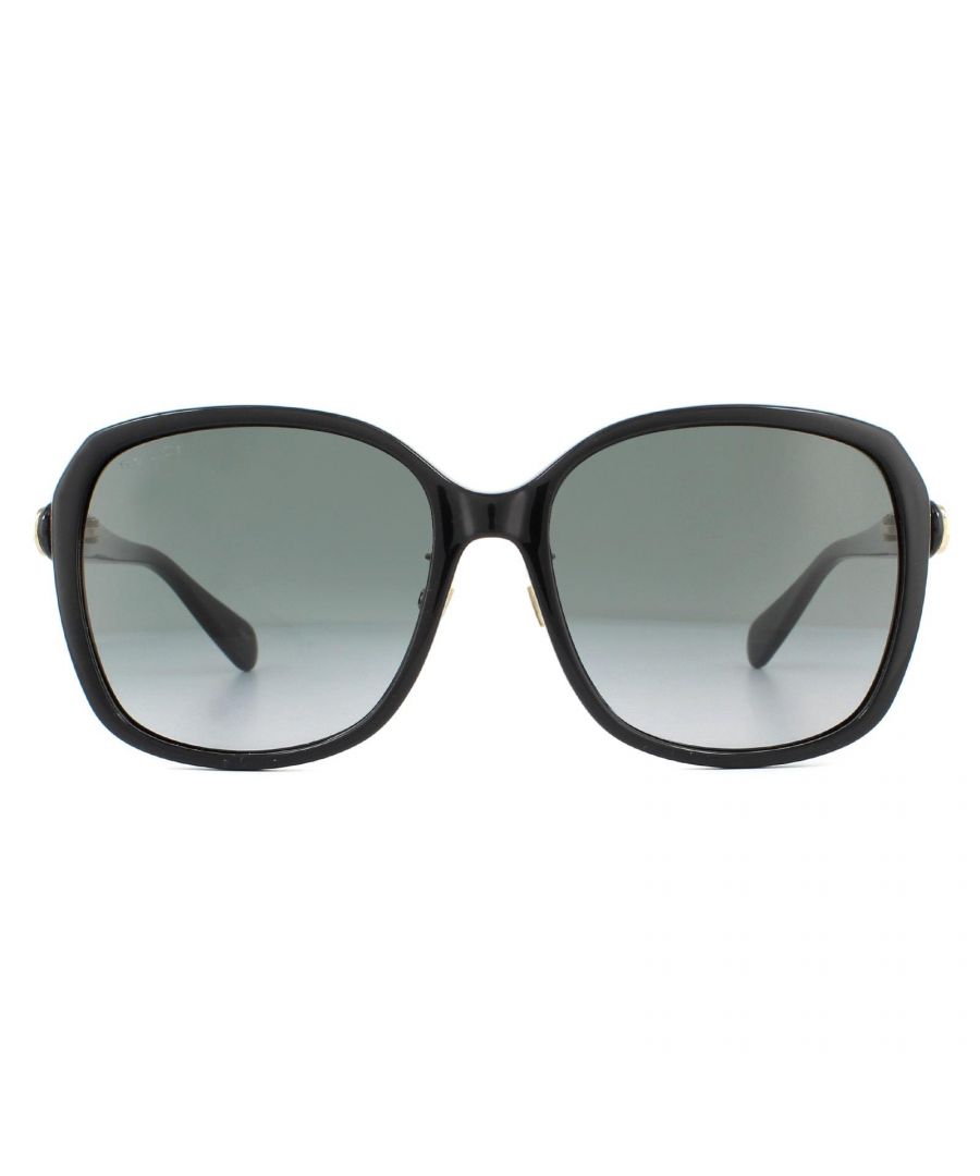 Gucci Sunglasses GG0371SK 001 Black Grey Gradient are a square style crafted from lightweight acetate featuring adjustable nose pads and metal interlocking GG logo on the temples.