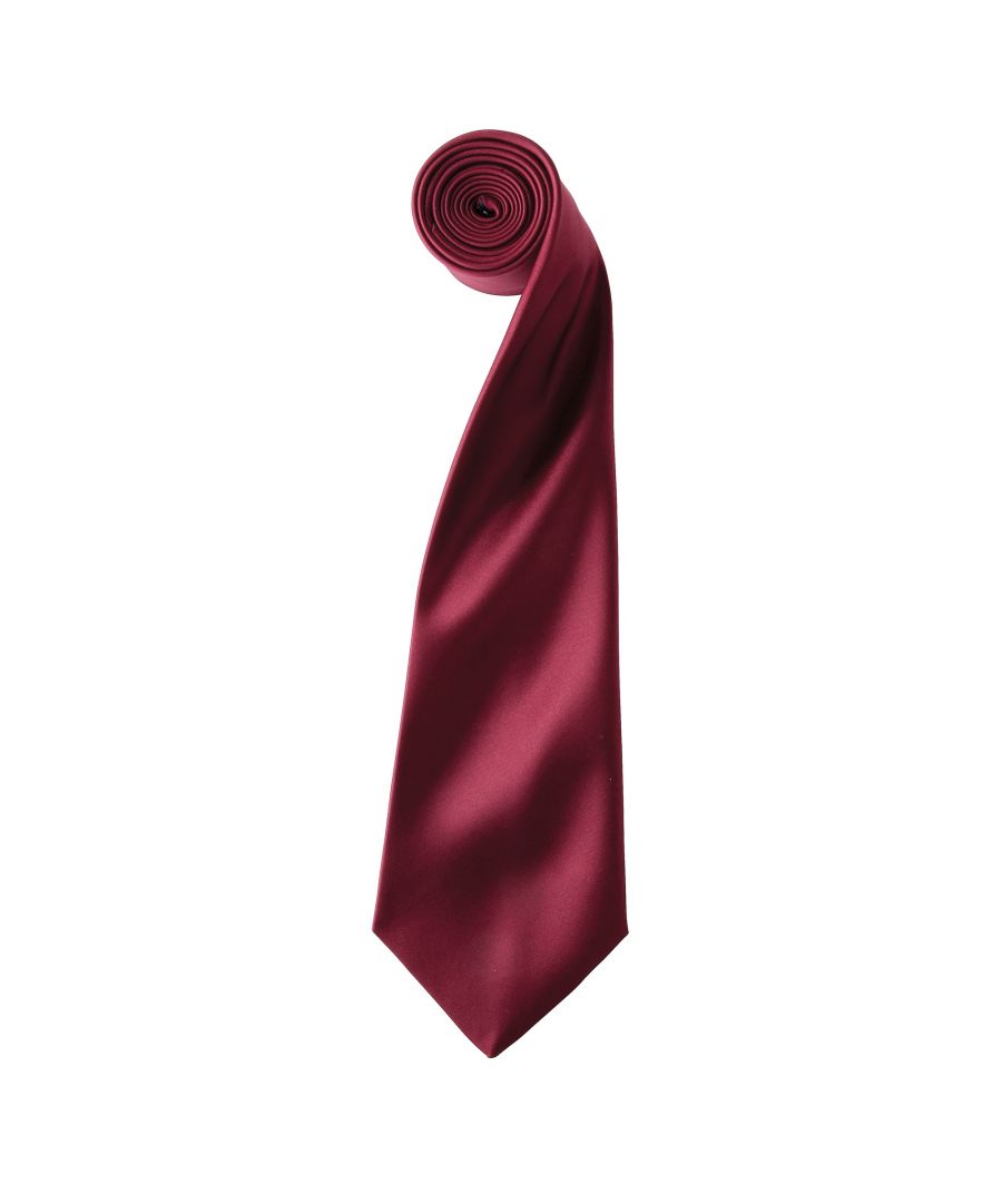 Premier Mens Plain Satin Tie (Narrow Blade) (Burgundy) - One Size