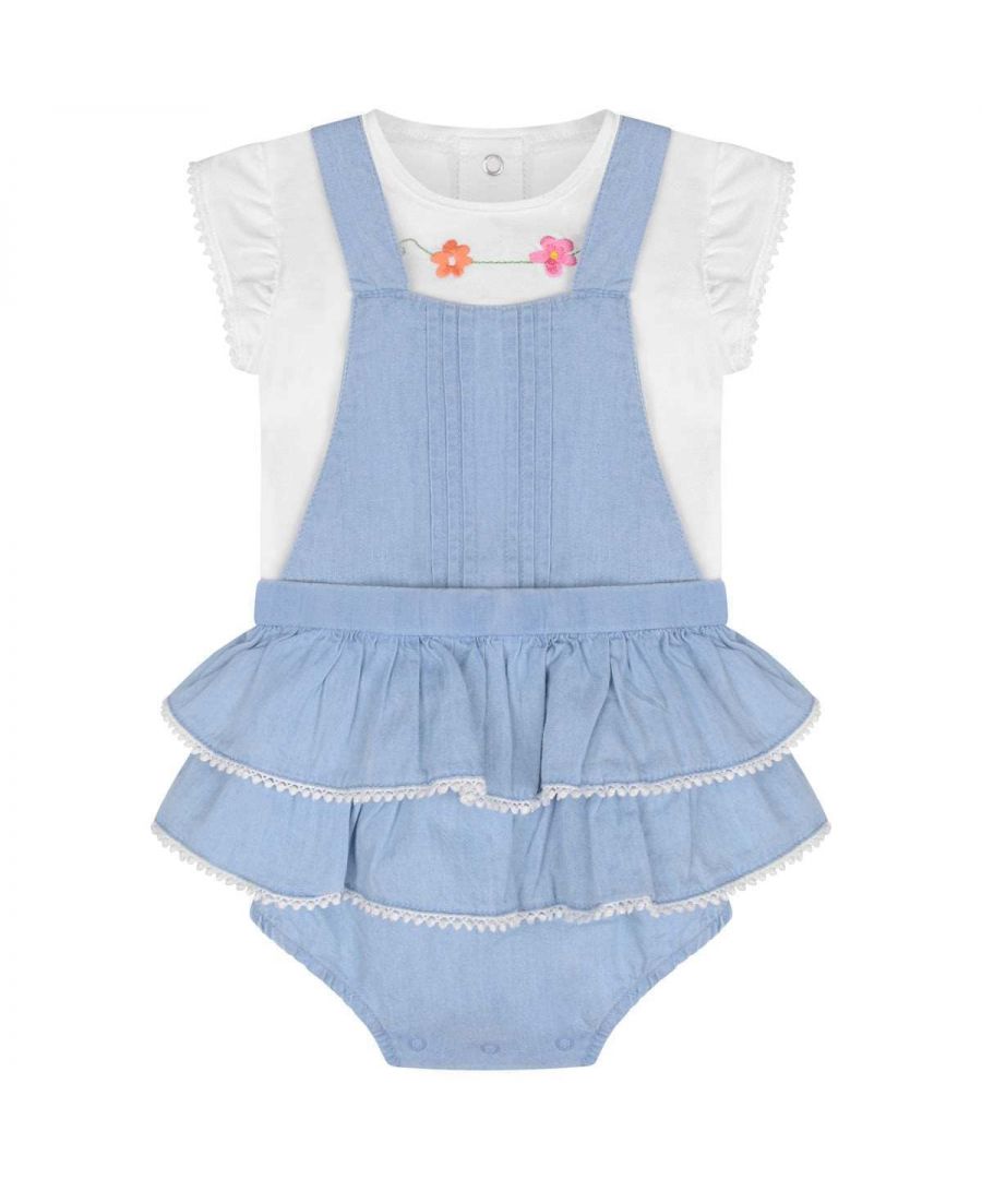 Mayoral Baby Girls White & Blue Chambray Romper Set (2 Piece) - Size 2-4M