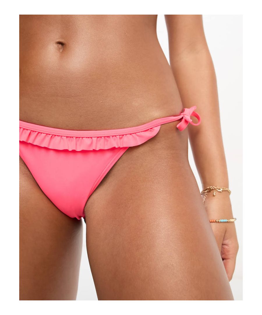 Miss Selfridge Womens mix and match frill tie side bikini bottom in neon coral-Orange - Pink - Size 16 UK