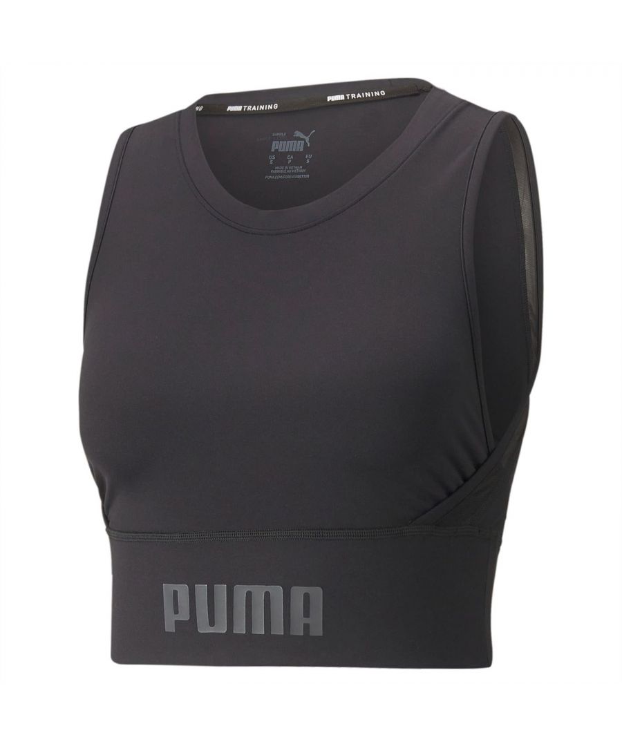 PRODUCT STORY. The ultimate fitted tank top for the ultimate workout: It's good to sweat, but you don't want it to sit on your skin until the end of the session. That's why this tank features PUMA'S innovative dryCELL wicking properties to keep you cool and dry from minute one to minute one hundred. Made with EVERSCULPT compressive sculpting fabric, this tank follows the natural contours of your body for complete unrestricted motion. It doesn't hurt that it looks pretty cool, too, thanks to the prominent PUMA Wordmark just above your waistline.FEATURES & BENEFITS.dryCELL: PUMA's designation for moisture-wicking properties that help keep you dry and comfortable.EVERSCULPT: PUMA's designation for shape enhancing activewear with compressive sculpting fabric for unrestricted motion. DETAILS.Forward side seams for enhanced robustness.Ultra form warp knit fabric design.Eye-catching PUMA Wordmark above waistline.