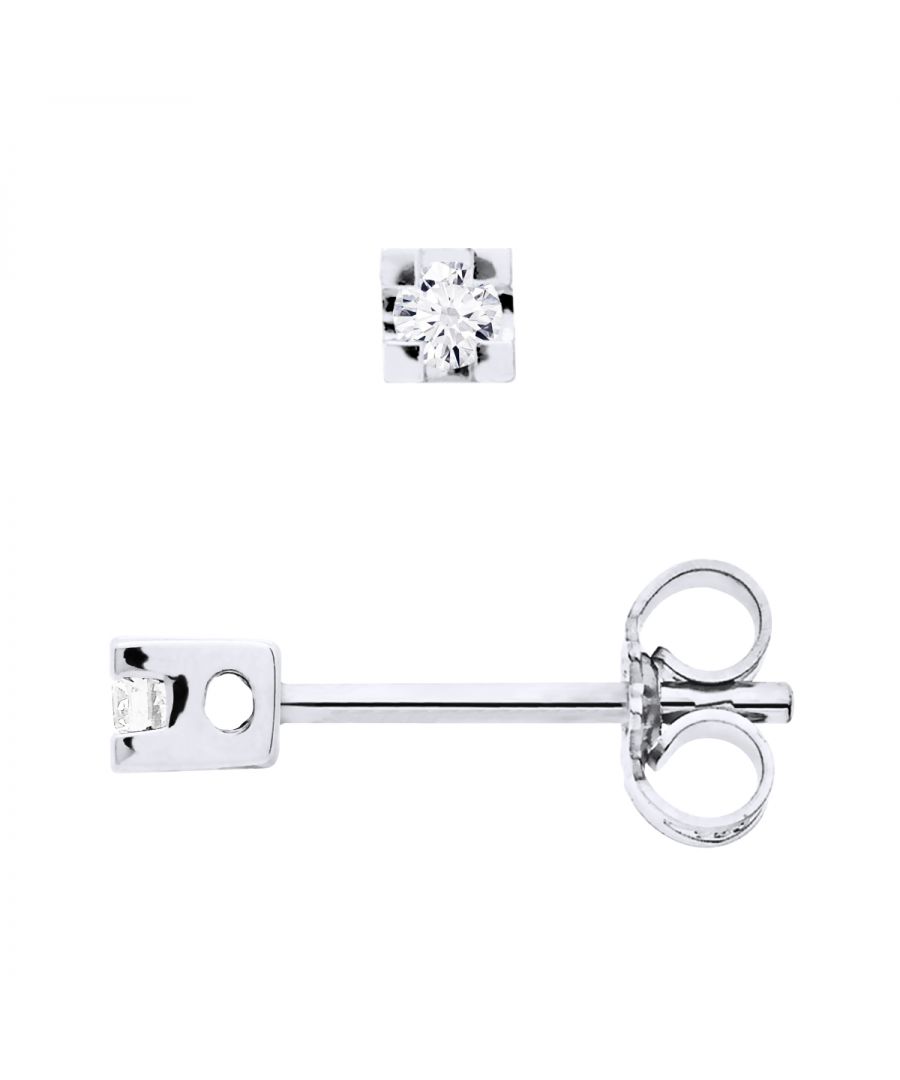 Earrings - Diamonds 0,06 Cts -925 Sterling Silver Rhodium-plated - 2 Diamonds 0,03 Cts - set GRIFFE - Push System - Our jewellery is made in France and will be delivered in a gift box accompanied by a Certificate of Authenticity and International Warranty