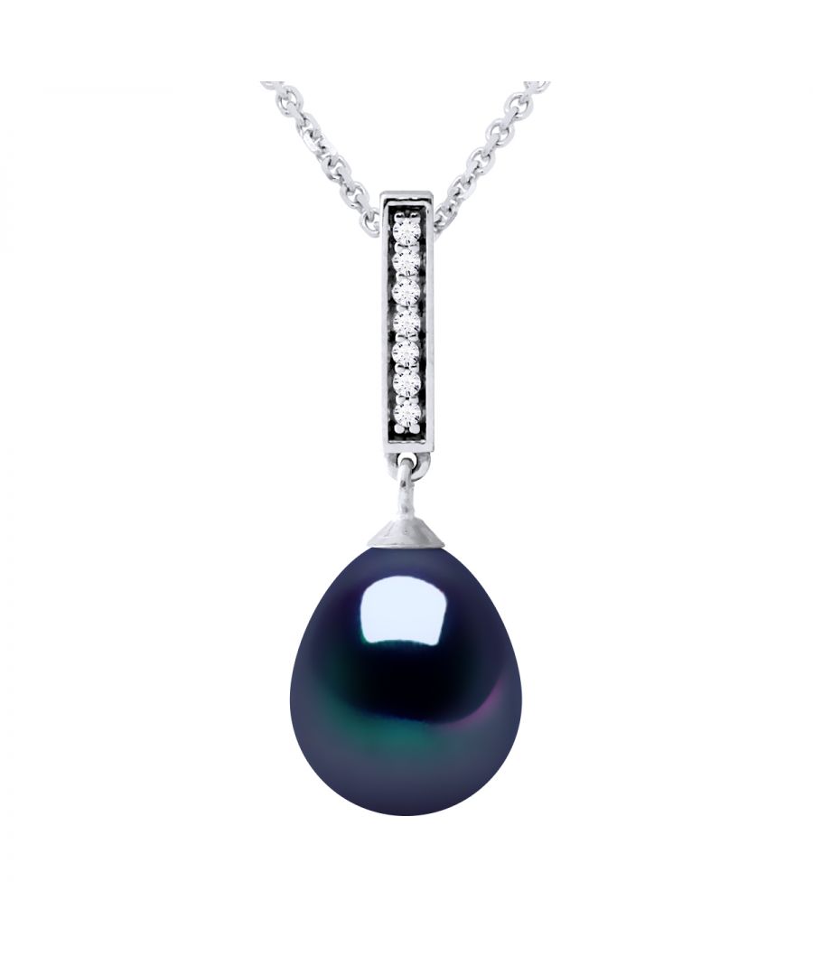 Necklace - Freshwater Pearl pear 9-10 mm - paving Rod Zirconium oxides - Knitwear convict - 925 Thousandth rhodium - Length: 42 cm - Delivered in a case with a certificate of authenticity and an international guarantee - All our jewels are made in France.