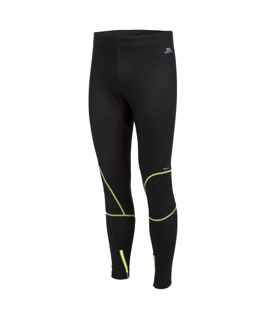 Full length. Inner drawcord at waist. 1 zip pocket at back waist. Reflective printed logos. Contrast stitching. Wicking. Quick dry. 88% Polyester, 12% Elastane. Trespass Mens Waist Sizing (approx): S - 32in/81cm, M - 34in/86cm, L - 36in/91.5cm, XL - 38in/96.5cm, XXL - 40in/101.5cm, 3XL - 42in/106.5cm.