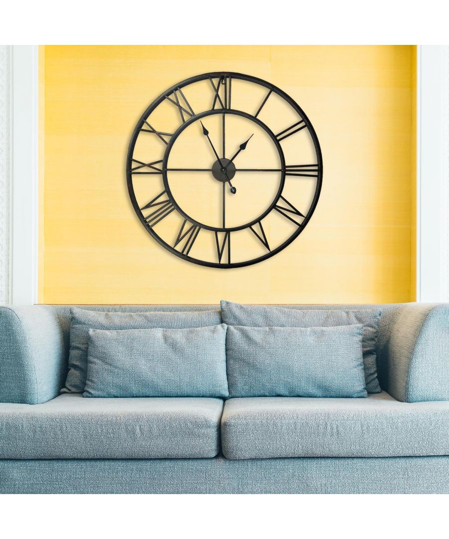 - Our Giant Vintage Iron Clock comes in 97cm diameter with Roman Numeric Round Shape creating the warmly home spaces to your family! \n- The clock is lightweight and can be hung on the wall by one person. \n- Our clock has a quartz mechanism (not silent) operated on batteries (not included) with a clear and easy to read analogue time display. \n- We warrant the clock against defects in materials & manufacture under ordinary consumer use for two years from the date of purchase.\n- Please keep your receipt, e-receipt or order confirmation for the warranty to be validated.