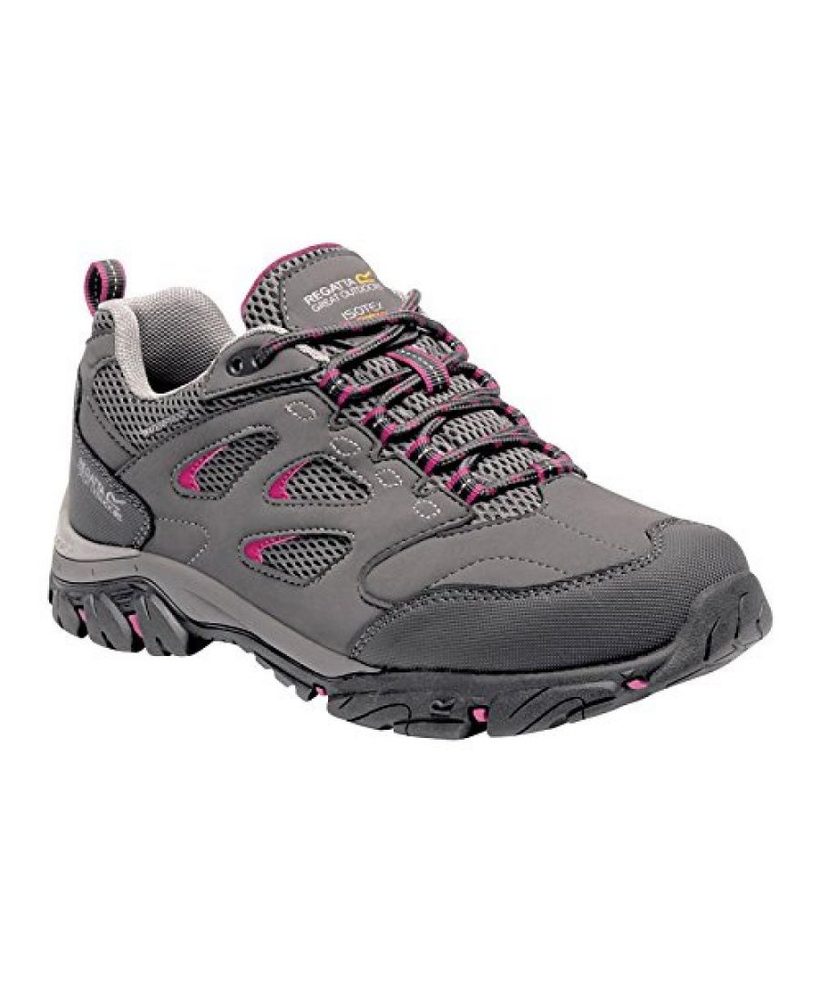 Womens hiking boots made of Isotex waterproof material. Seam sealed with internal membrane bootee liner. Hydropel water resistant technology. Deep padded neoprene collar and mesh tongue. Rubberised toe and heel bumpers. New and improved fit with precise heel hold and generous toe room. Double eyelet for secure heel hold. EVA comfort footbed. Stabilising shank technology. Internal EVA Pocket for underfoot comfort and reduced weight. New rubber outsole with self cleaning and angled lugs for propulsion, breaking, and self cleaning properties. 10% Polyester, 90% Polyurathane.