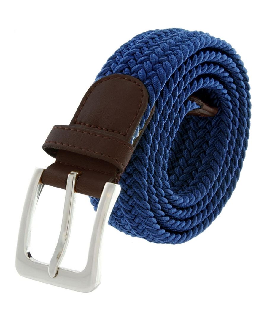 Enzo Mens Womens Elasticated Braided Belt\n\nBelt Width is 1.25”  (3.18cm)\n\nShiny Metal Pin Buckle\n\nStretch Belt  \n\nCrafted from Elastic and PU\n\nBuckle is Crafted from Zinc Alloy\n\nProng Belt (Choose a hole of your choice)