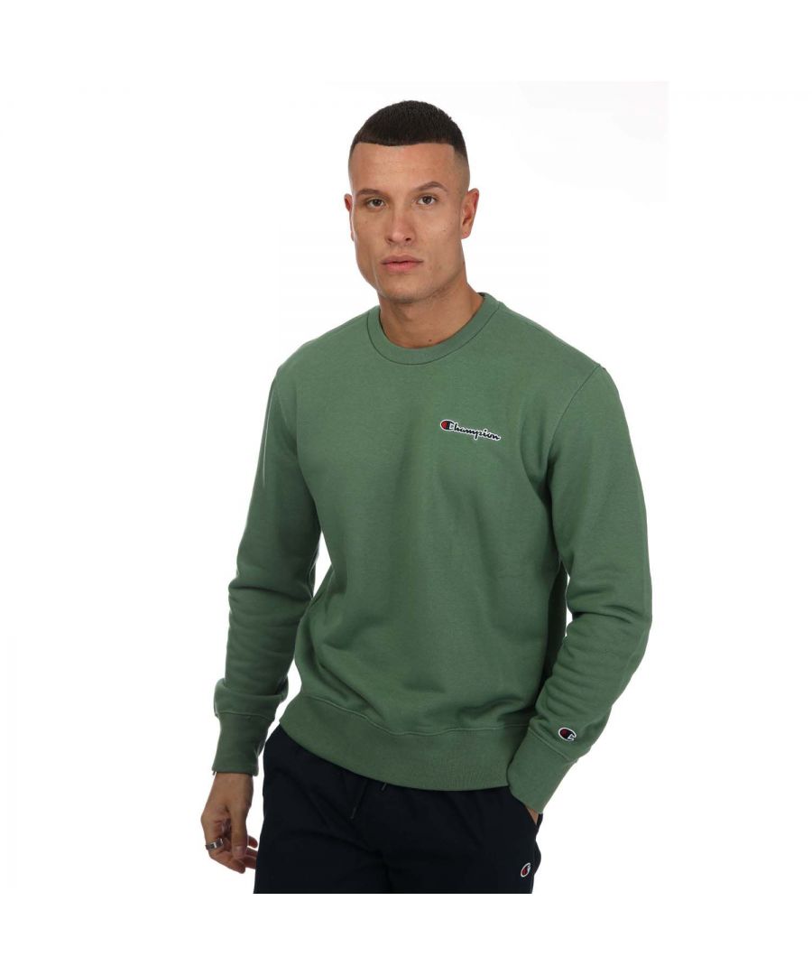 Champion sweatshirt met ronde hals en klein script-logo voor heren, groen