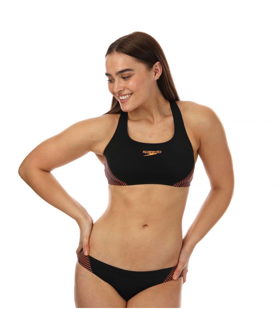 Speedo Womenss Placement Bikini in Black Red - Size 14 UK