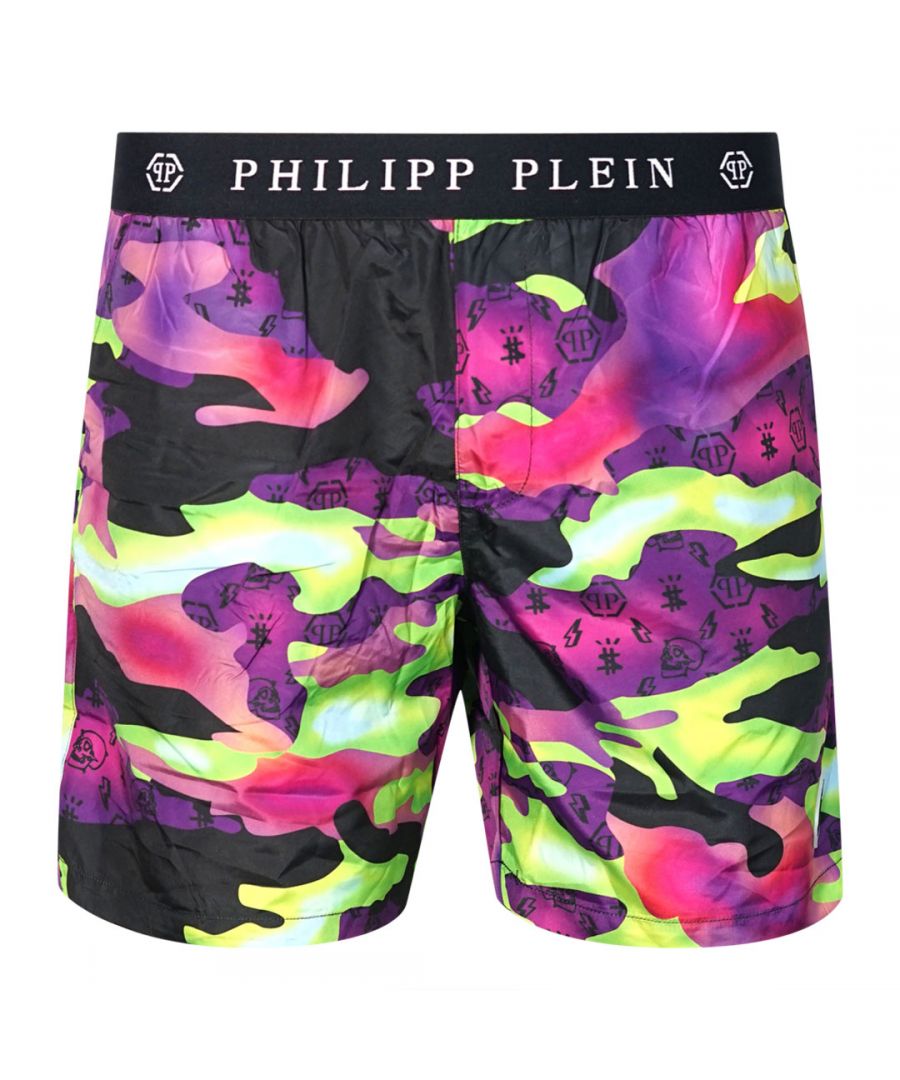 Philipp Plein Mens Camouflage Green Swim Shorts - Size X-Large