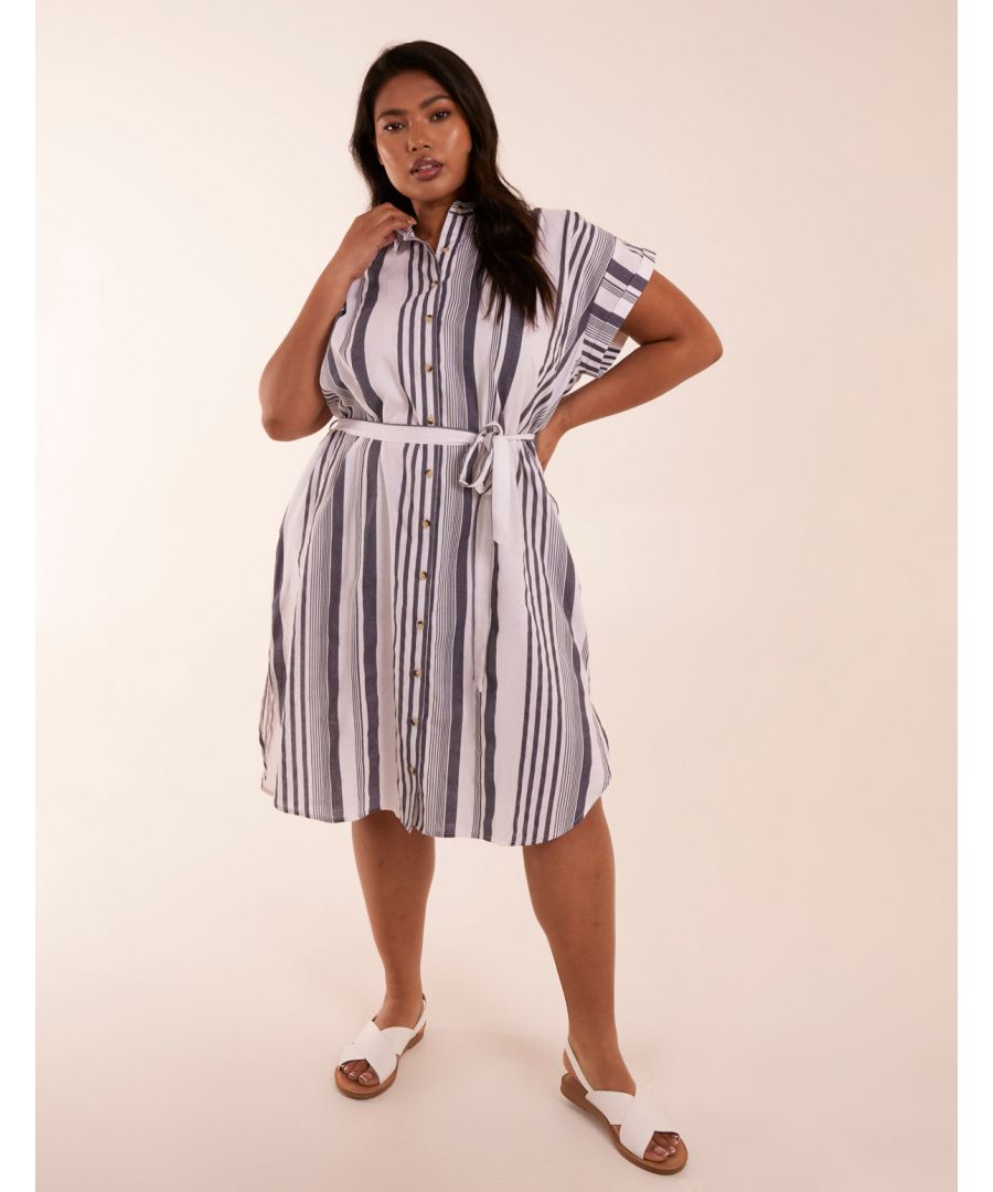 Blue Vanilla Womens Curve Stripe Button Front Shirt Dress - White - Size Uk 22-24