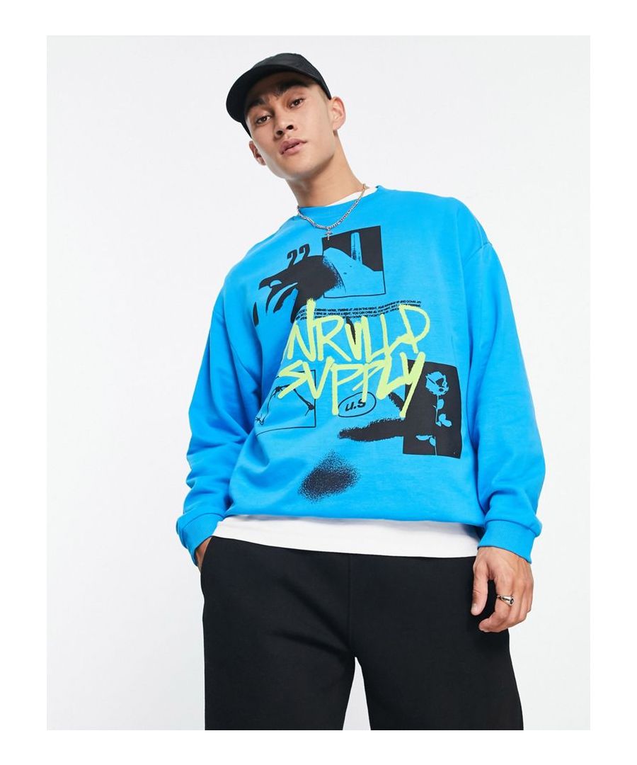 Hoodies & Sweatshirts by ASOS DESIGN Act casual Crew neck Drop shoulders Logo print to front and back Oversized fit Sold by Asos