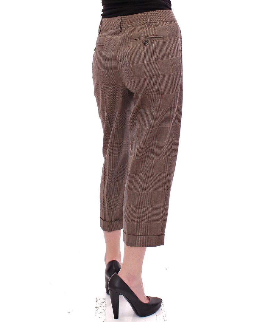 Image for Dolce and Gabbana Brown Virgin Wool Checkered Cropped Pants