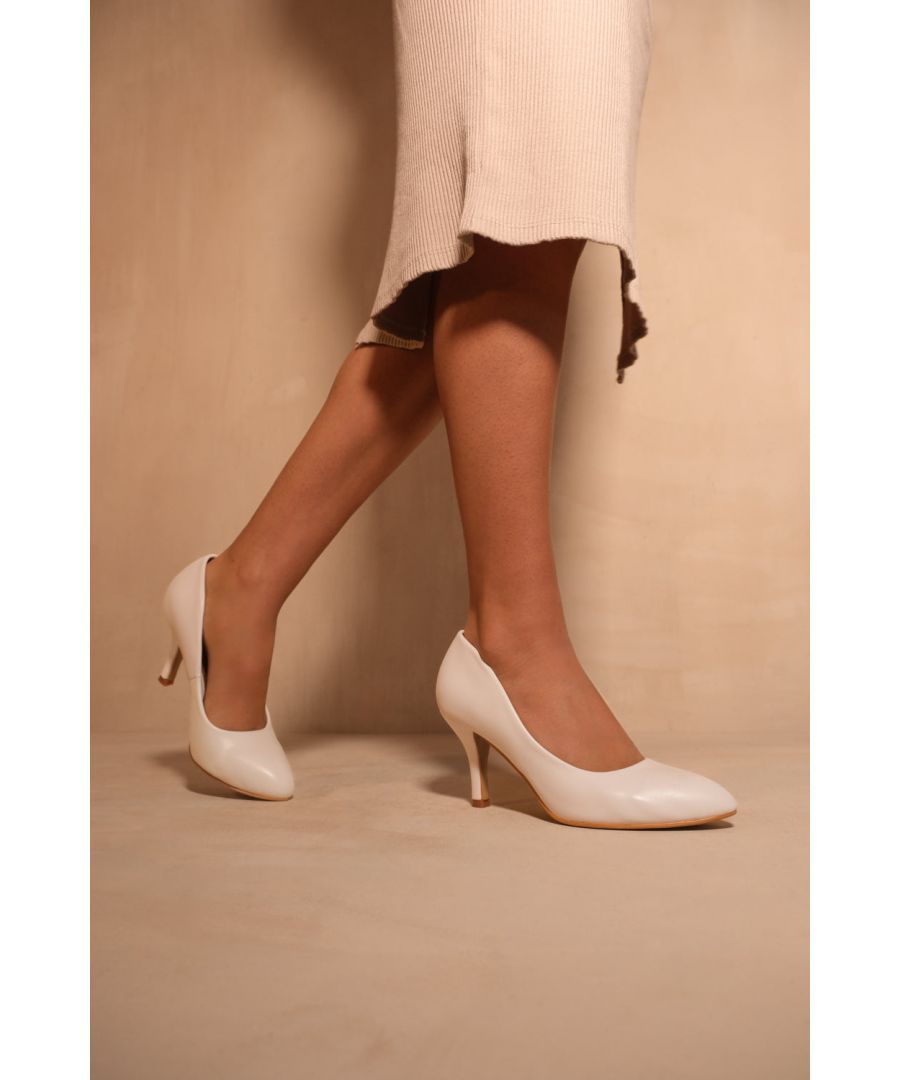 Where's That From Womens 'Paola' Mid High Heel Court Pump Shoes With Pointed Toe - White - Size UK 6