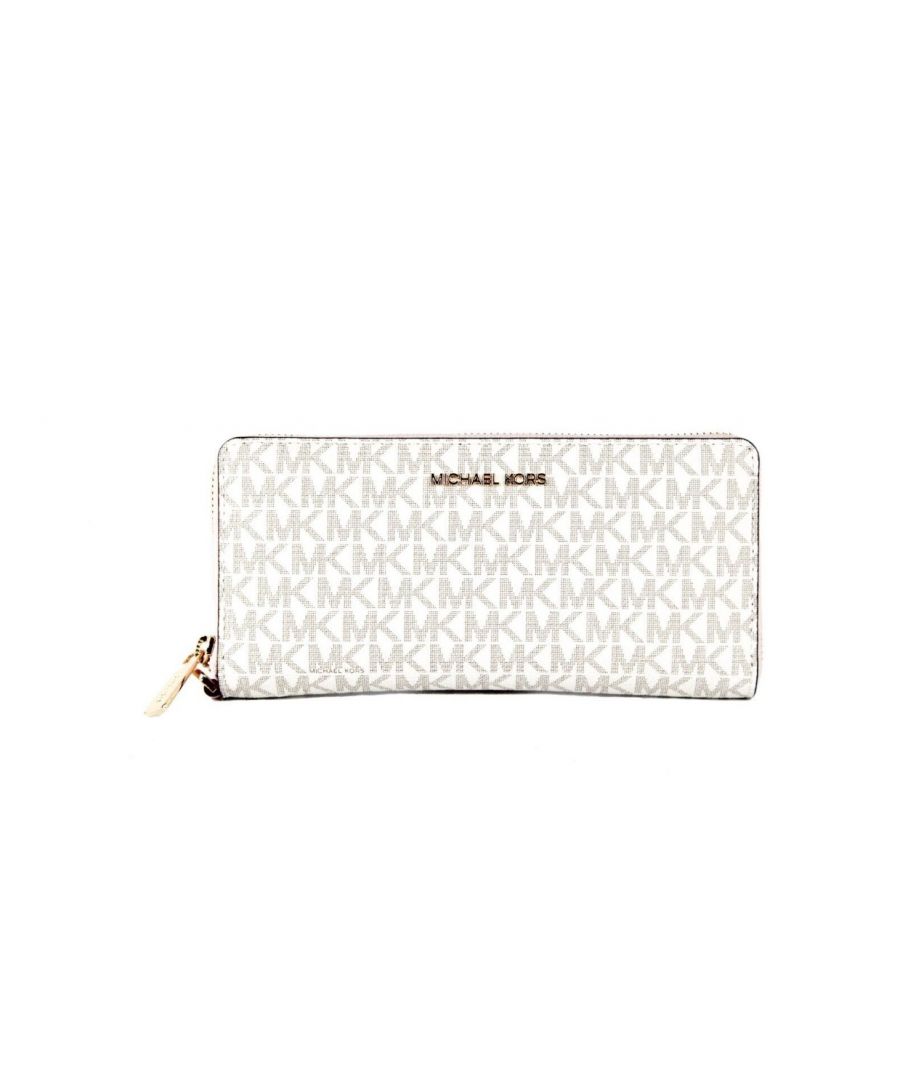 michael kors womens jet set travel large vanilla signature pink continental wallet - off-white - one size