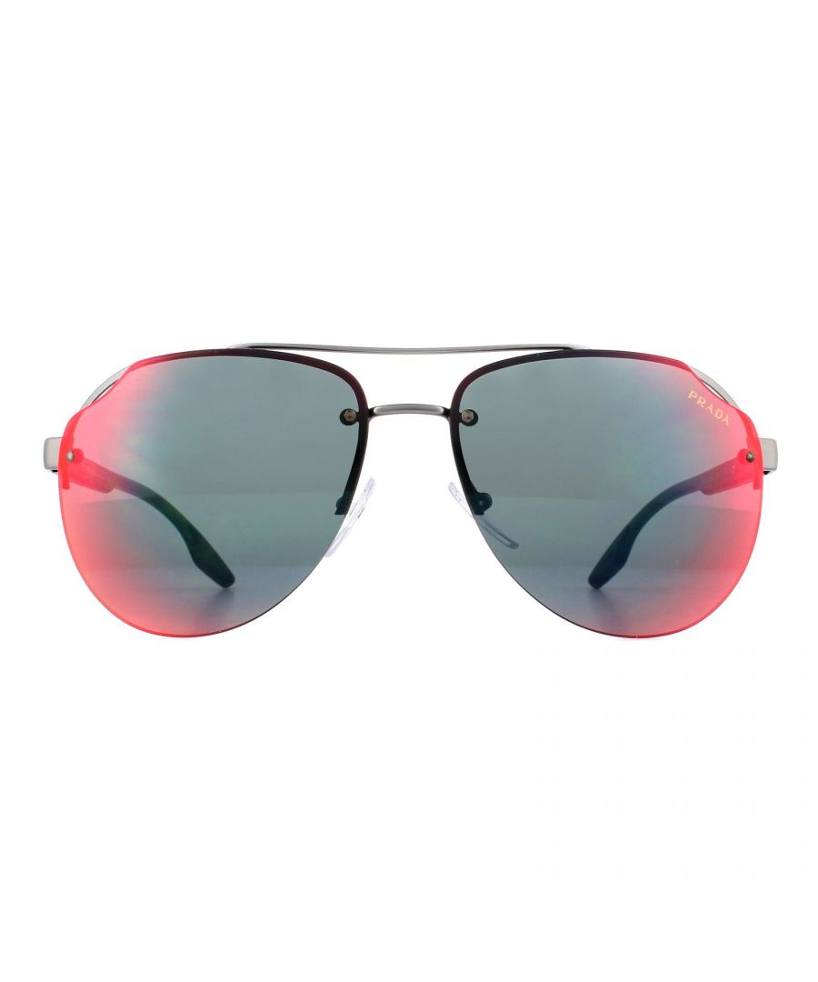 Prada Sport Sunglasses 52VS 7CQ9Q1 Matte Gunmetal Dark Grey, Blue Red Mirror