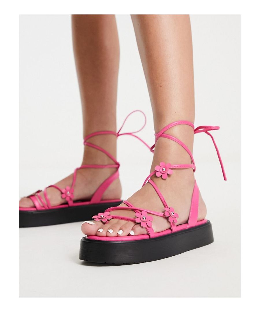 Sandals by ASOS DESIGN Free your feet Floral applique Tie-leg design Chunky sole  Sold By: Asos